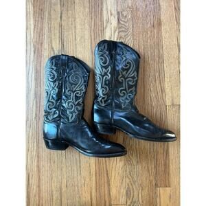 JUSTIN Mens 9/2 Buck Black London Calf Leather Western Cowboy Boots 1608